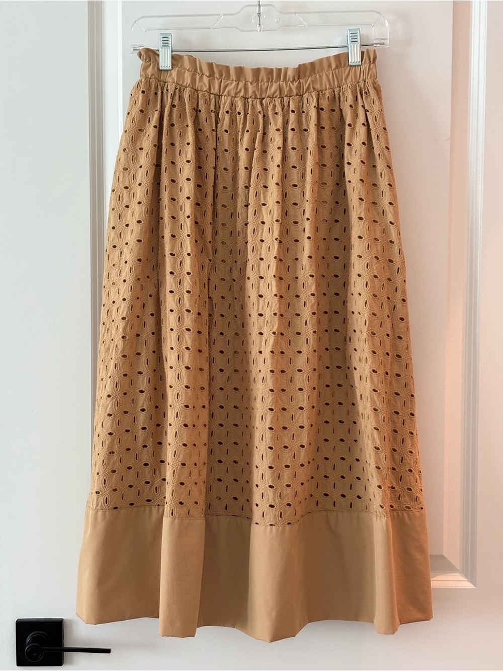 Current Air Eyelet Midi Skirt in Camel Tan
